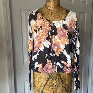 Anthropologie Guinevere Open Neck Bold Flower Print Cardigan